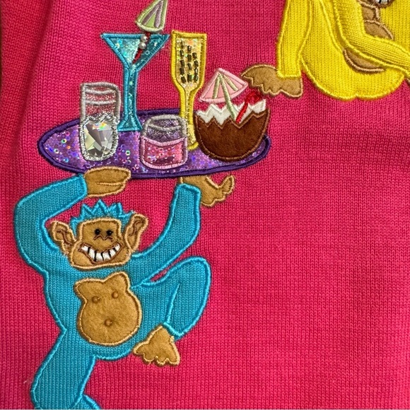 CHRISTINA ROTELLI Vintage Pink Cardigan Sweater Monkeys Martinis Size L - Picture 12 of 16